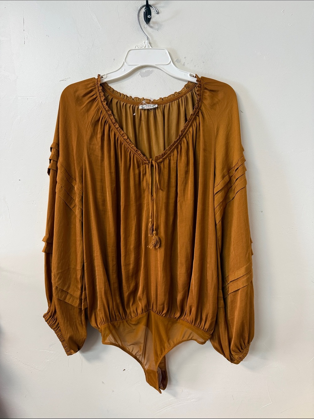 Boho Tie-Front Long Sleeve Bodysuit in Rust